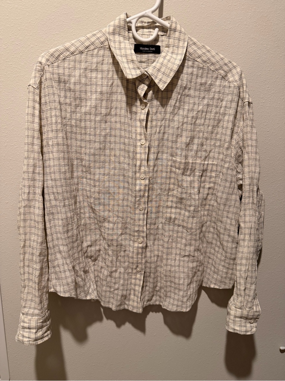 Massimo Dutti White and Tan Windowpane Button-Down Shirt